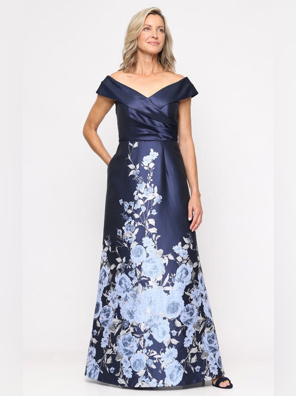 54. Alex Evenings • NWT $450 Navy One-Shoulder Floral Evening Gown